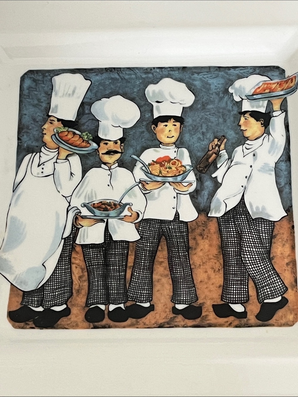 Pietro Brunelli Ceramic 4 Chefs Holding Italian Dinner 10 in Square Plate VTG - Picture 3 of 7